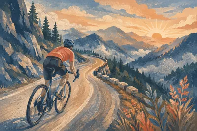 Mountain Sunrise Road Cyclist Climbing in Hope