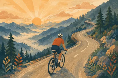 Mountain Road Cyclist at Golden Dawn