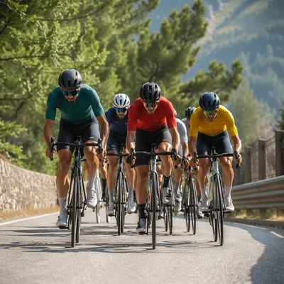 Road Cyclists Climbing Mountain Road