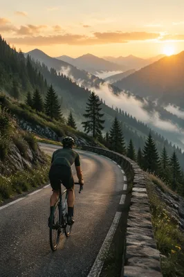 Mountain Road Cyclist at Golden Dawn