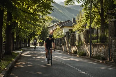 Morning Cyclists on Mountain Town Road