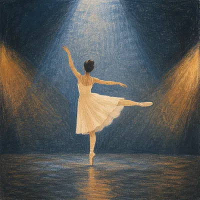 Graceful Ballet Arabesque on Shadowed Stage