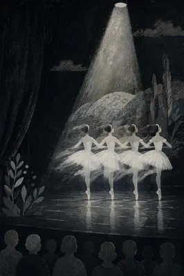 Graceful Ballet Dancers on Dark Stage