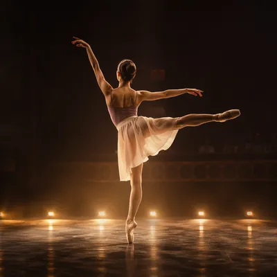 Graceful Ballet Dancer on Golden Theater Stage