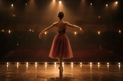 Graceful Ballet Dancer in Amber Stage Light
