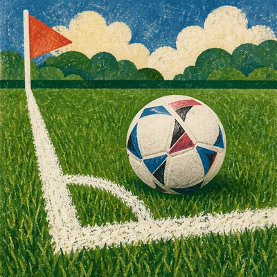 Soccer Ball on Green Corner Field