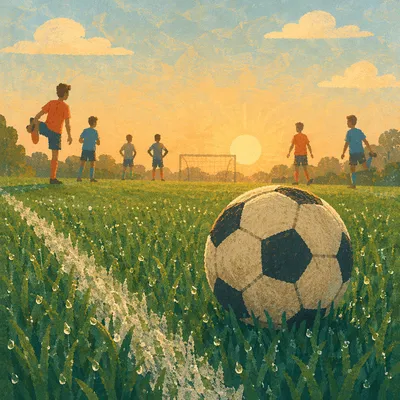 Morning Soccer Ball on Dewy Field