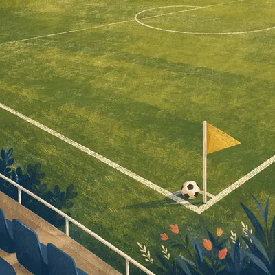 Soccer Field Corner With Ball and Flag