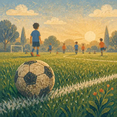 Soccer Ball on Dewy Morning Field