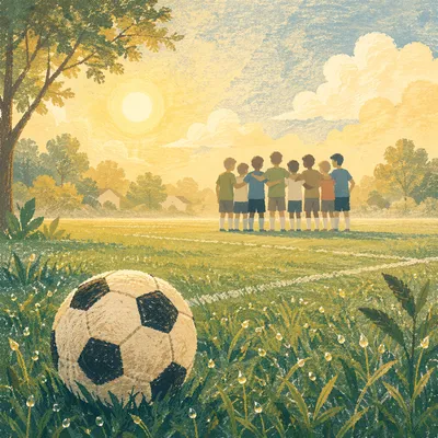 Morning Soccer Ball on Dewy Field