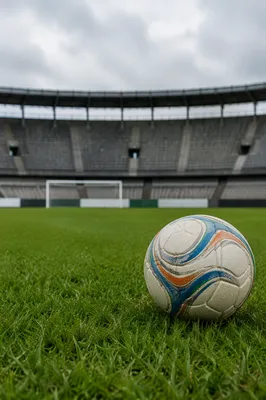 Soccer Ball on Dewy Stadium Grass