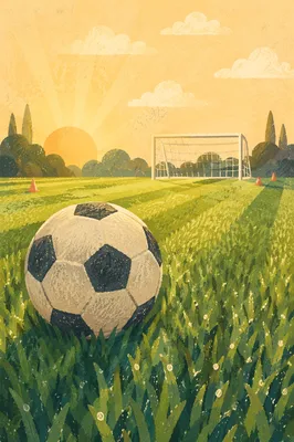Soccer Ball on Dewy Morning Field