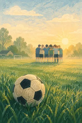 Morning Soccer Ball on Dewy Field