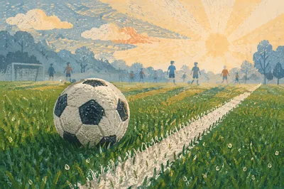 Soccer Ball at Sunrise Field Line