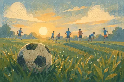 Sunrise Soccer Ball on Dewy Field