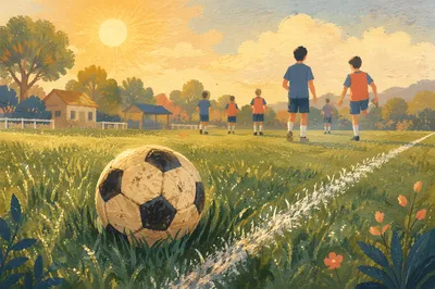 Morning Soccer Ball on Dewy Grass