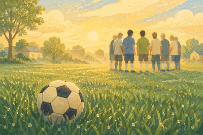 Morning Soccer Ball on Dewy Green Field