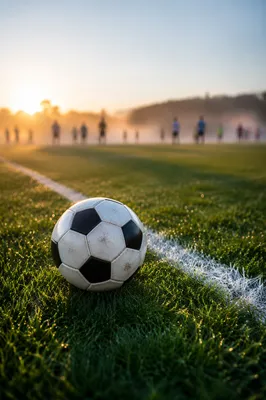 Soccer Ball on Dewy Morning Field