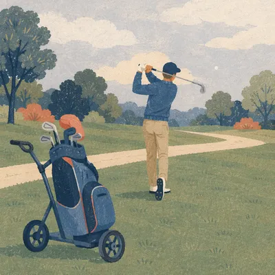 Golfer Swinging on Quiet Green Fairway