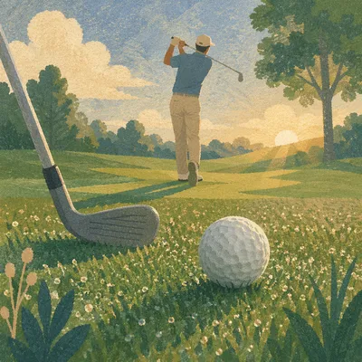 Morning Golf Swing on Dewy Green