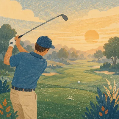 Golden Morning Golf Swing on Green