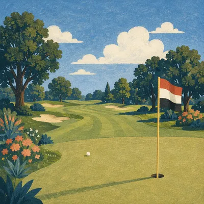 Quiet Summer Golf Green with Flagstick