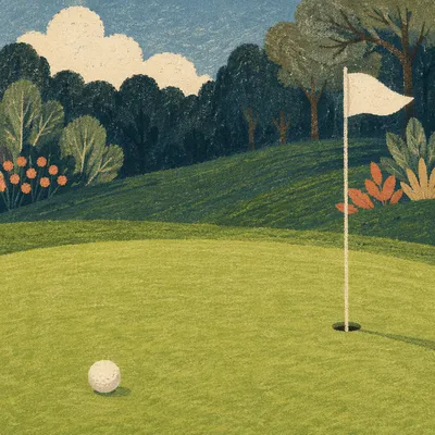 Quiet Golf Green With Ball and Flag