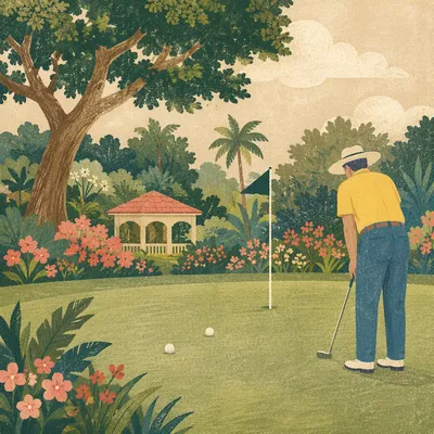 Quiet Golf Green with Putting Golfer