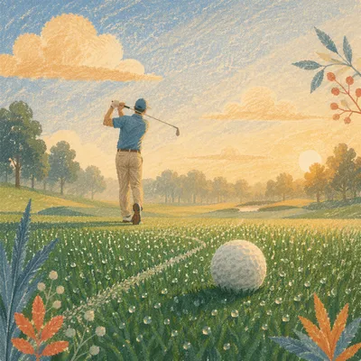 Morning Golf Green with Focused Swing