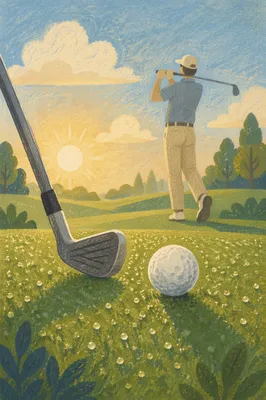 Morning Golf Swing on Dewy Green
