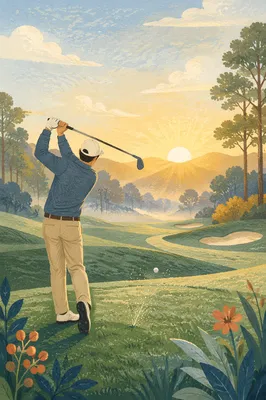 Early Morning Golf Swing on Green