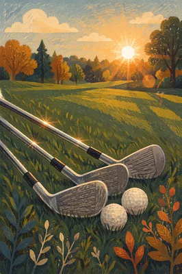 Sunlit Golf Clubs and Balls on Fairway