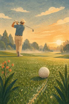 Morning Golf Green with Focused Swing