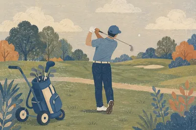 Golfer Follow-Through on Quiet Green Fairway