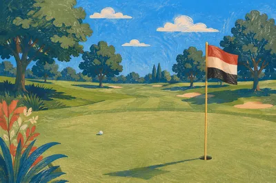 Quiet Golf Green with Flag and Ball