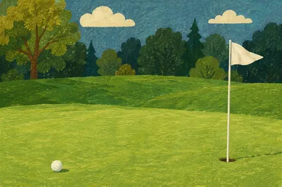 Quiet Golf Green With Ball and Flag
