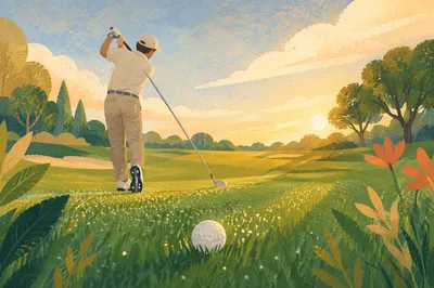 Peaceful Morning Golf Swing on Dewy Green