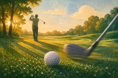 Sunrise Golf Ball on Dewy Green