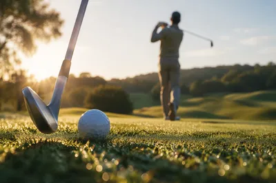 Morning Golf Swing on Dewy Green