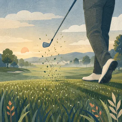 Golfer on Misty Morning Fairway