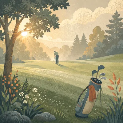 Misty Dawn Golf Fairway with Golfer