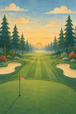 Misty Morning Golf Fairway Sunrise View