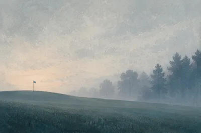 Misty Golf Fairway at Dawn