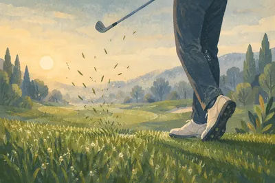 Golfer on Misty Morning Fairway