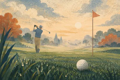 Misty Morning Golf Fairway at Sunrise