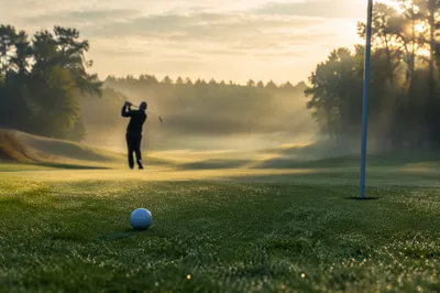 Misty Morning Golf Fairway at Sunrise