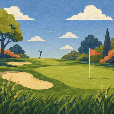 Sunny Golf Fairway with Distant Golfer