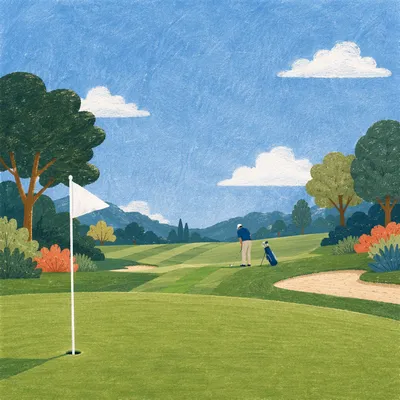 Sunny Golf Fairway with Distant Golfer