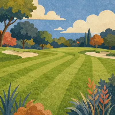 Sunny Golf Fairway and Distant Green
