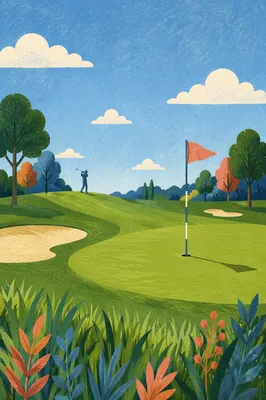 Sunny Golf Fairway with Distant Golfer